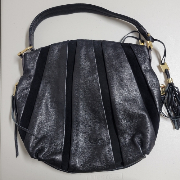 Aimee Kestenbern Tuscany Black Pebbled Leather & Suede Hobo Large Bag. - Picture 1 of 16